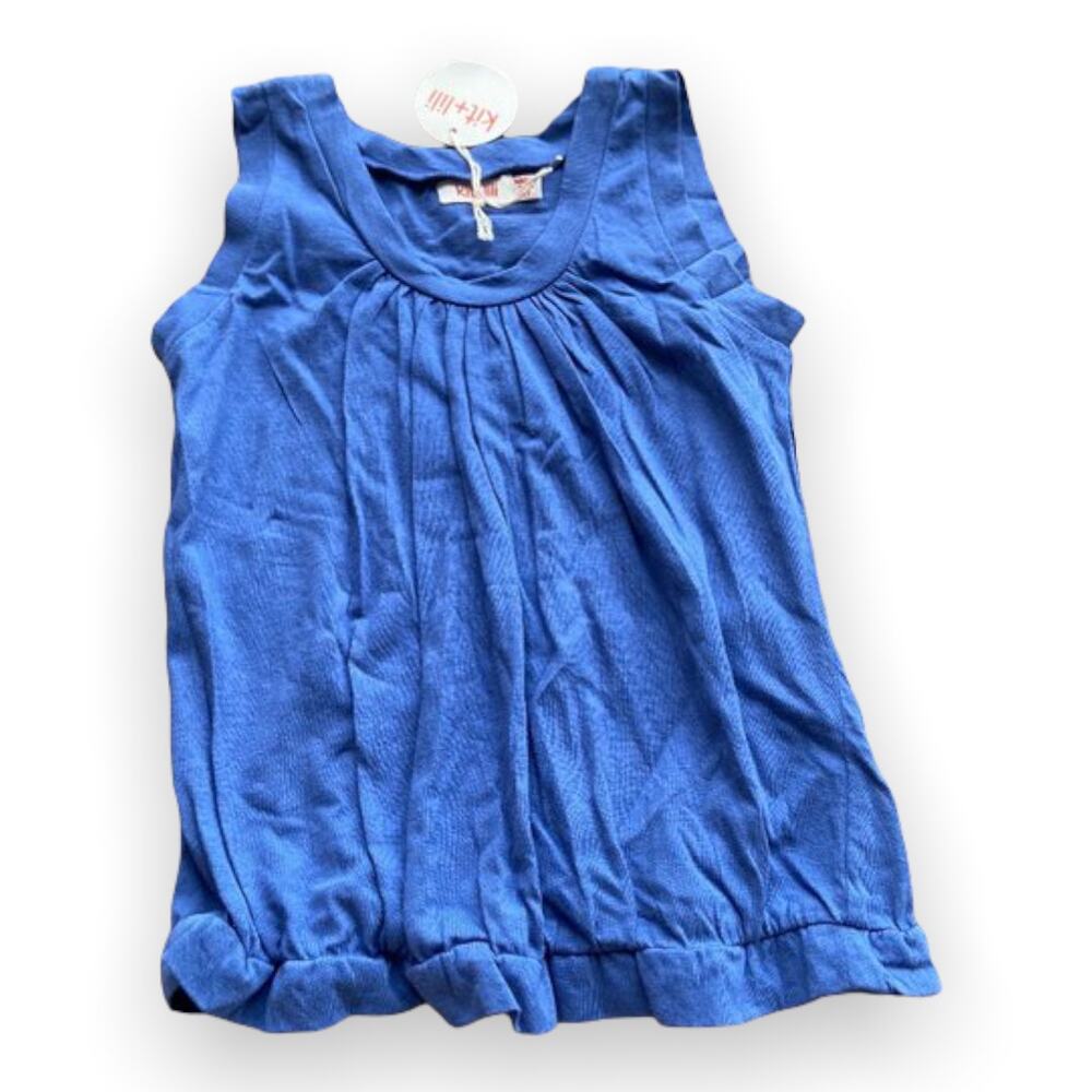 kit + lili Girls Tank Top Size 4 Blue Knit Solid Gathered Waist Boutique NEW